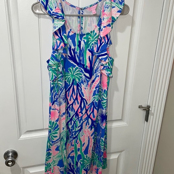 NWOT Lilly Pulitzer Esmeralda Jet Stream Blue Floral Ruffle Sleeve Shift Dress - Picture 3 of 12